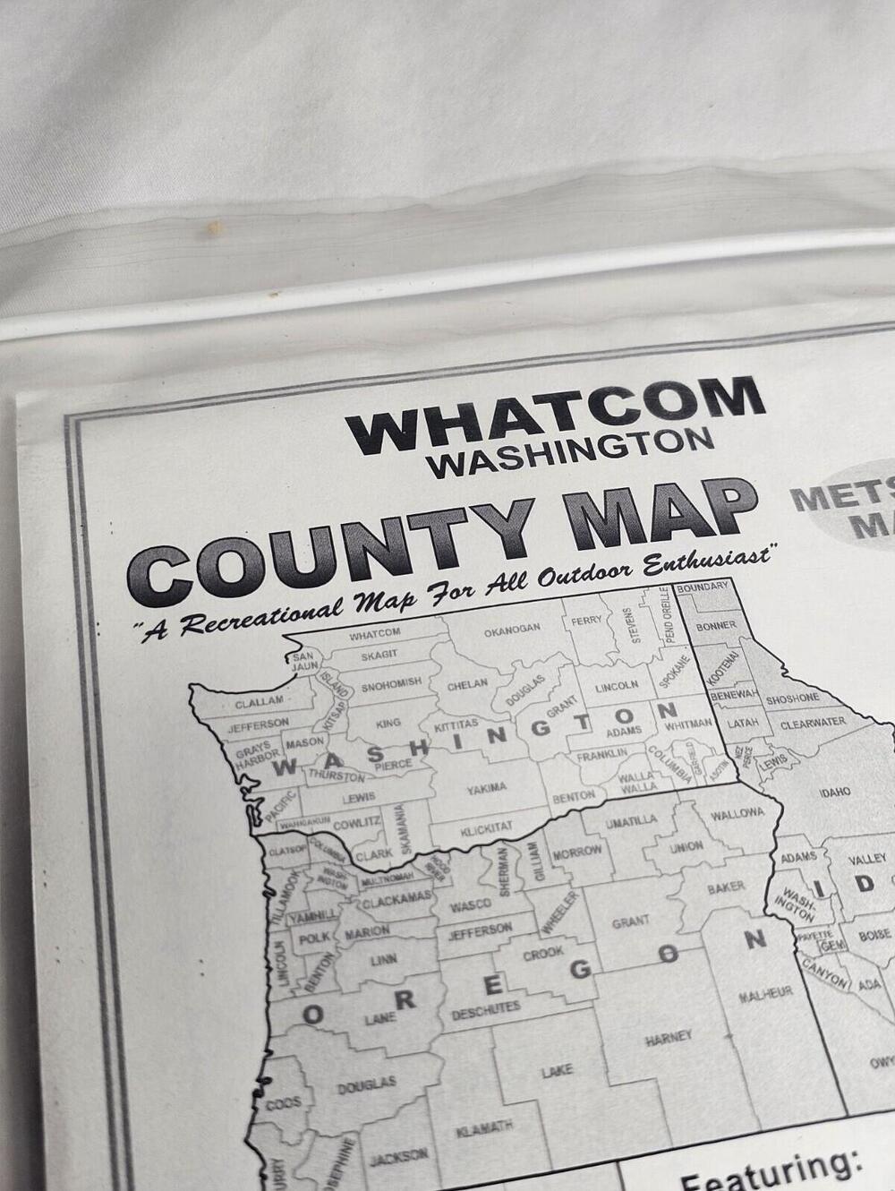 Vintage 1994 Metsker Maps Recreational Map of Whatcom County, Washington B&W - Picture 4 of 6